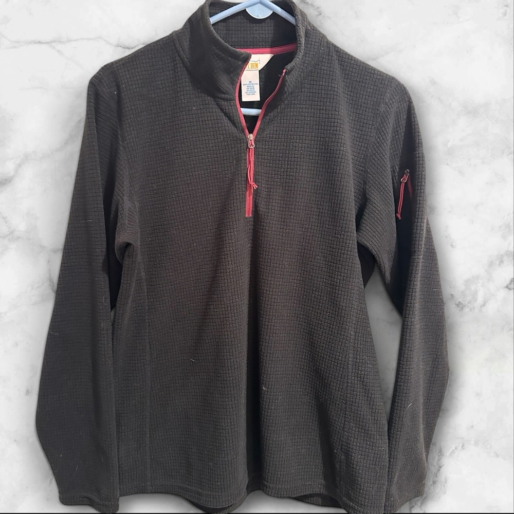 Orvis Trout Bum 1/4 Zip Waffle Knit Fleece Pullover Women's M Black Purple Trim